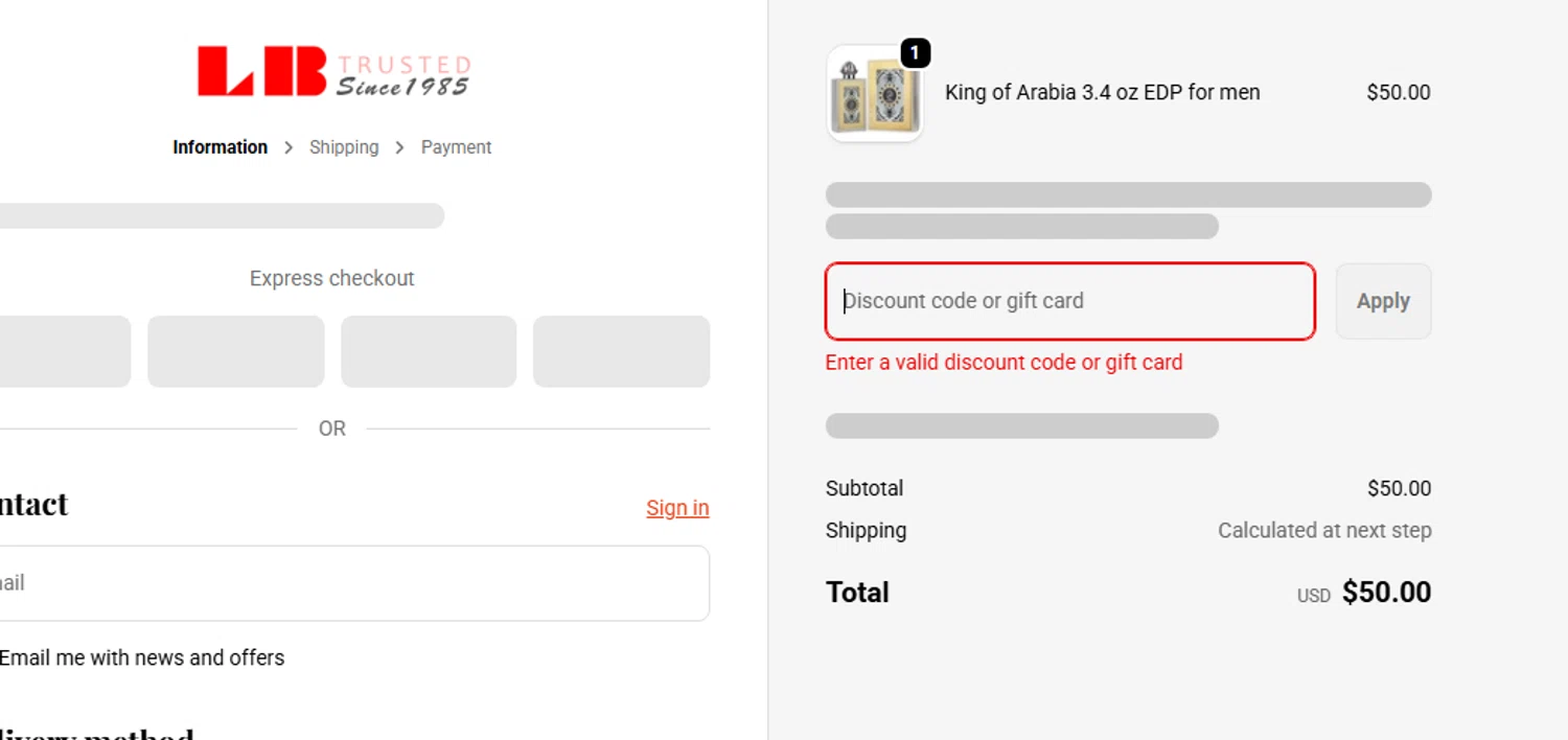 La Belle Perfumes promo code screenshot showing code dupe15 applied at La Belle Perfumes checkout page. Uploaded by SimplyCodes community member Toundjiale on Oct 9, 2025