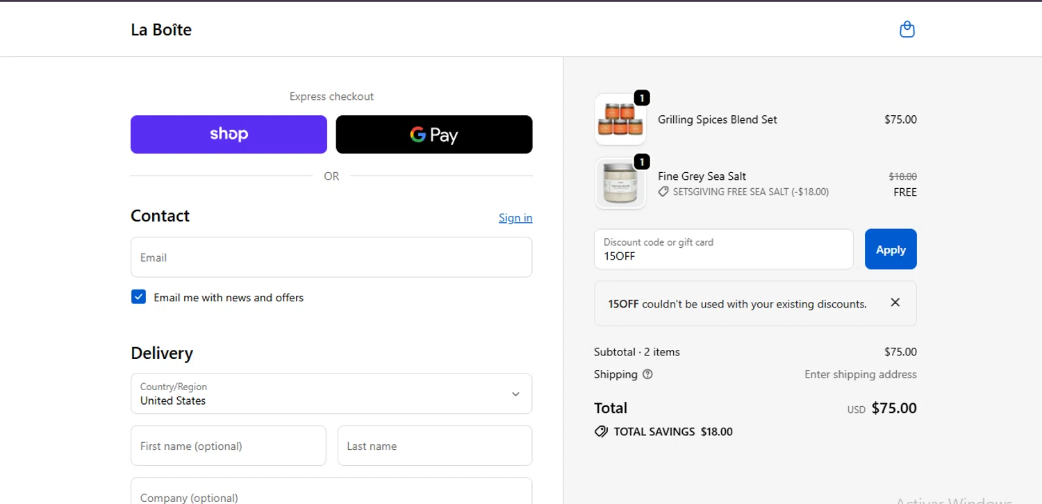 La Boîte promo code screenshot showing code 15OFF applied at La Boîte checkout page. Uploaded by SimplyCodes community member Francisco on Nov 2, 2025