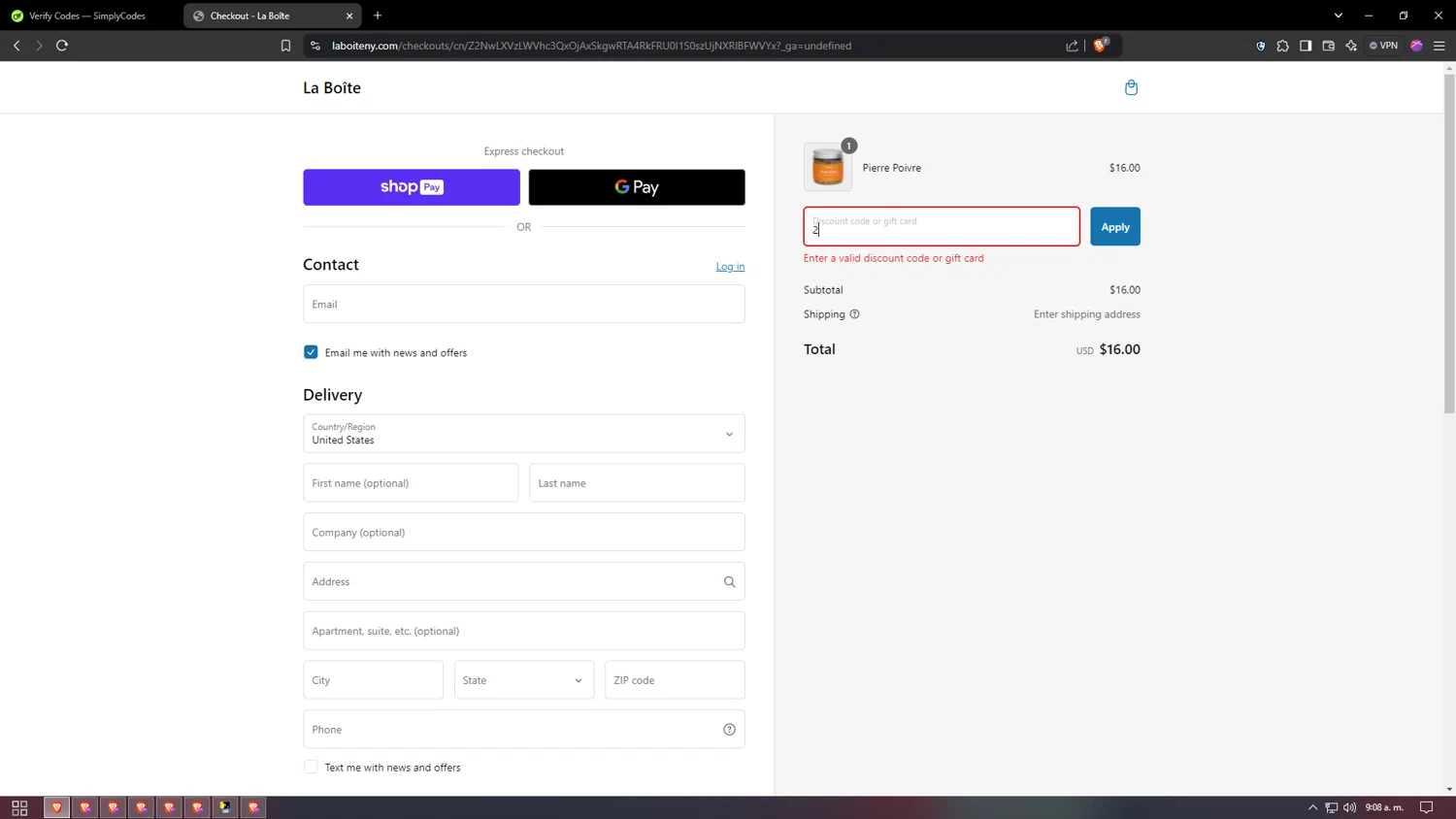 La Boîte promo code screenshot showing code IG152022 applied at La Boîte checkout page. Uploaded by SimplyCodes community member buda2030 on Jan 7, 2025