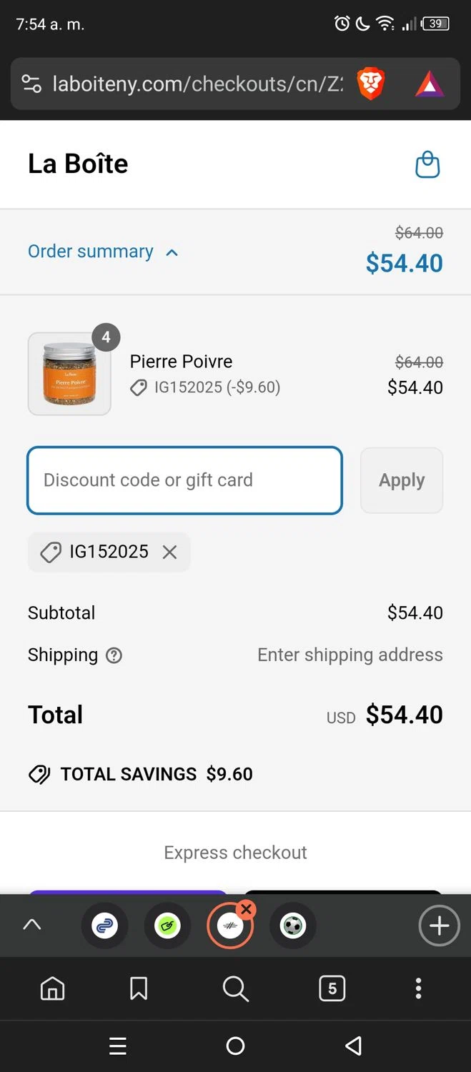 La Boîte promo code screenshot showing code IG152025 applied at La Boîte checkout page. Uploaded by SimplyCodes community member WonderFox2749 on Mar 21, 2025