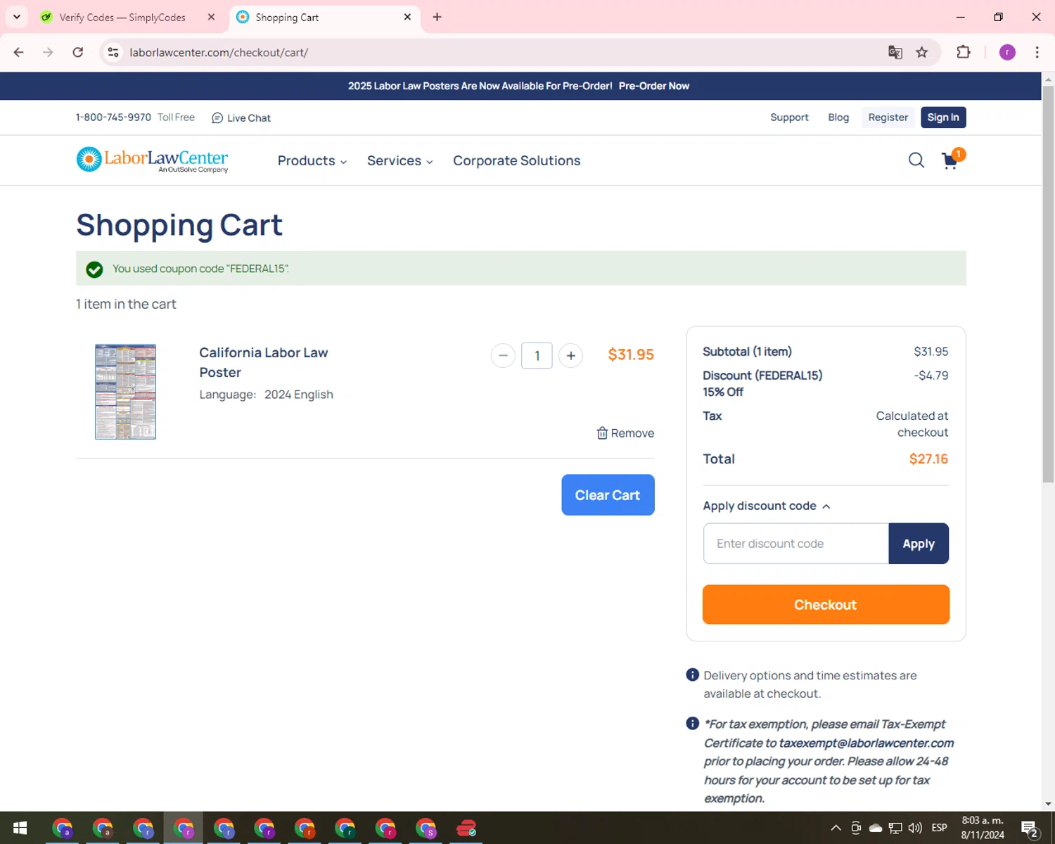 where to use Labor Law Center promo code box