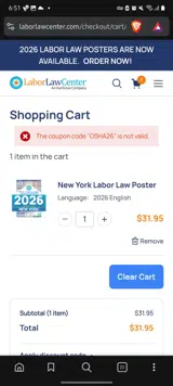 Labor Law Center coupon verification screenshot