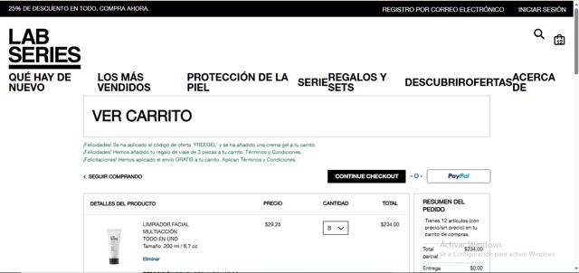 Lab Series checkout page showing Lab Series discount code box | Screenshot taken by SimplyCodes community member on Mar 21, 2025