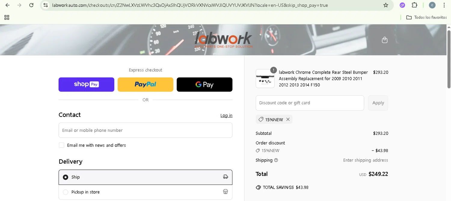 Lab Work Auto Parts promo code screenshot showing code 15%new applied at Lab Work Auto Parts checkout page. Uploaded by SimplyCodes community member NobleSentinel8535 on Jun 14, 2025