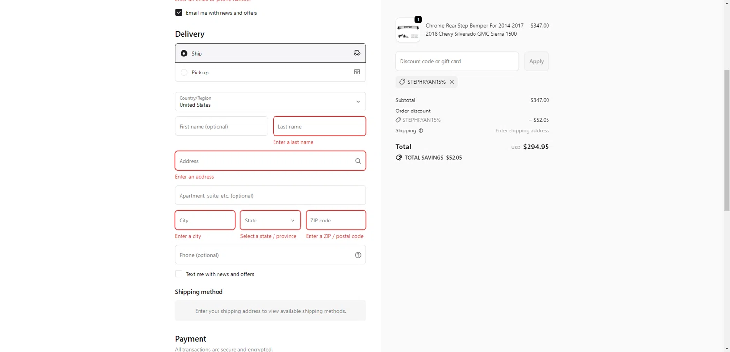 Lab Work Auto Parts checkout page showing Lab Work Auto Parts promo code box | Screenshot taken by SimplyCodes community member on Jan 15, 2026