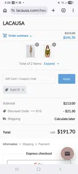 KATT10 coupon verification screenshot