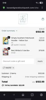 Sale50 coupon verification screenshot