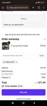 PARX10OFF coupon verification screenshot