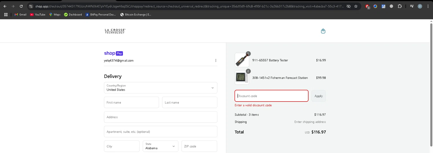 La Crosse Technology coupon code screenshot showing code BCF25 applied at La Crosse Technology checkout page. Uploaded by SimplyCodes community member YJMQ95 on Jul 18, 2025