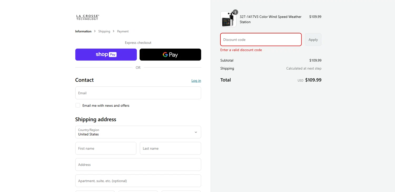 La Crosse Technology coupon code screenshot showing code BFC25 applied at La Crosse Technology checkout page. Uploaded by SimplyCodes community member dimitriv on Jul 23, 2025