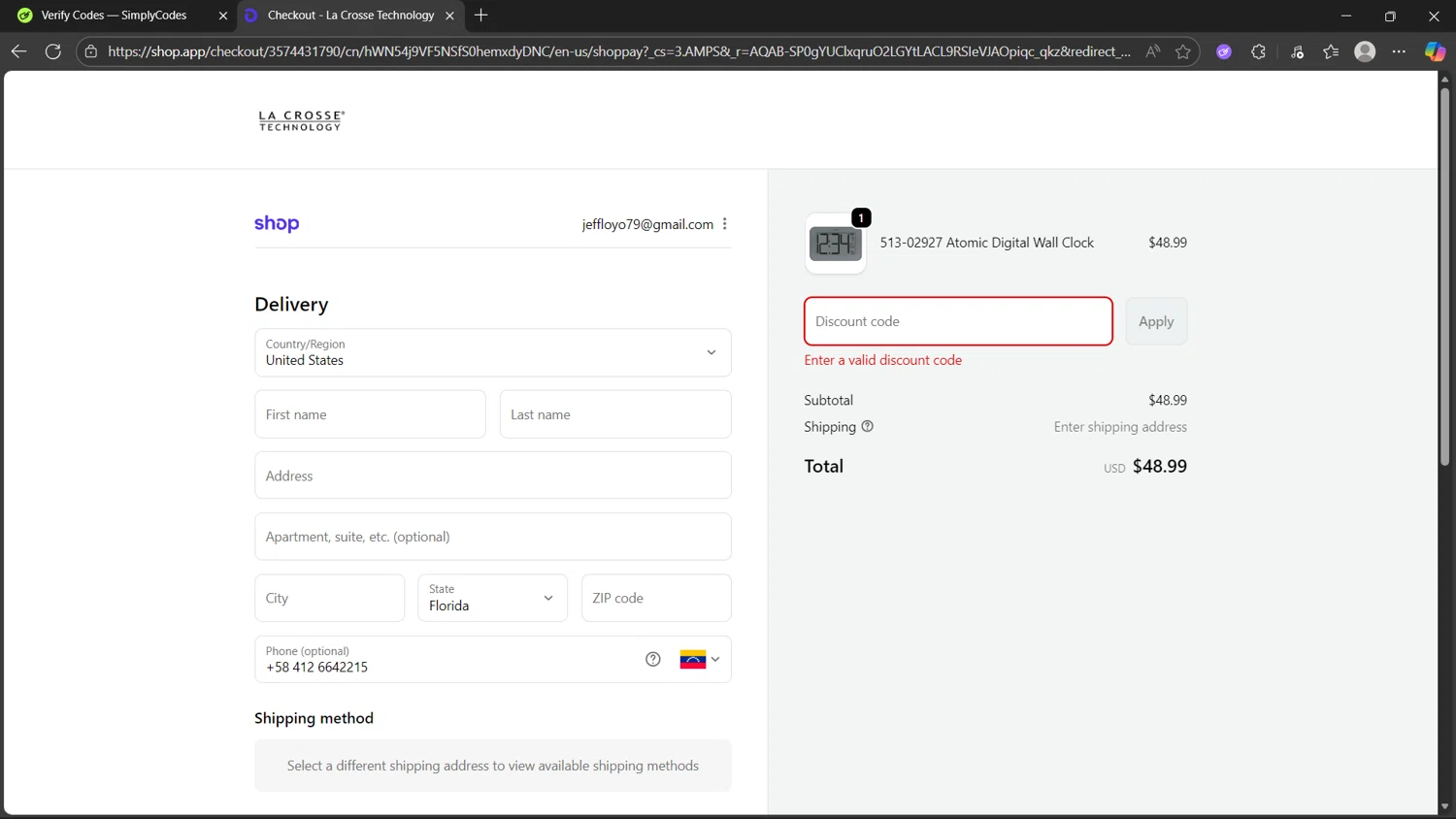 La Crosse Technology coupon code screenshot showing code ANA25 applied at La Crosse Technology checkout page. Uploaded by SimplyCodes community member dragonjeffer_93a9 on Nov 9, 2025