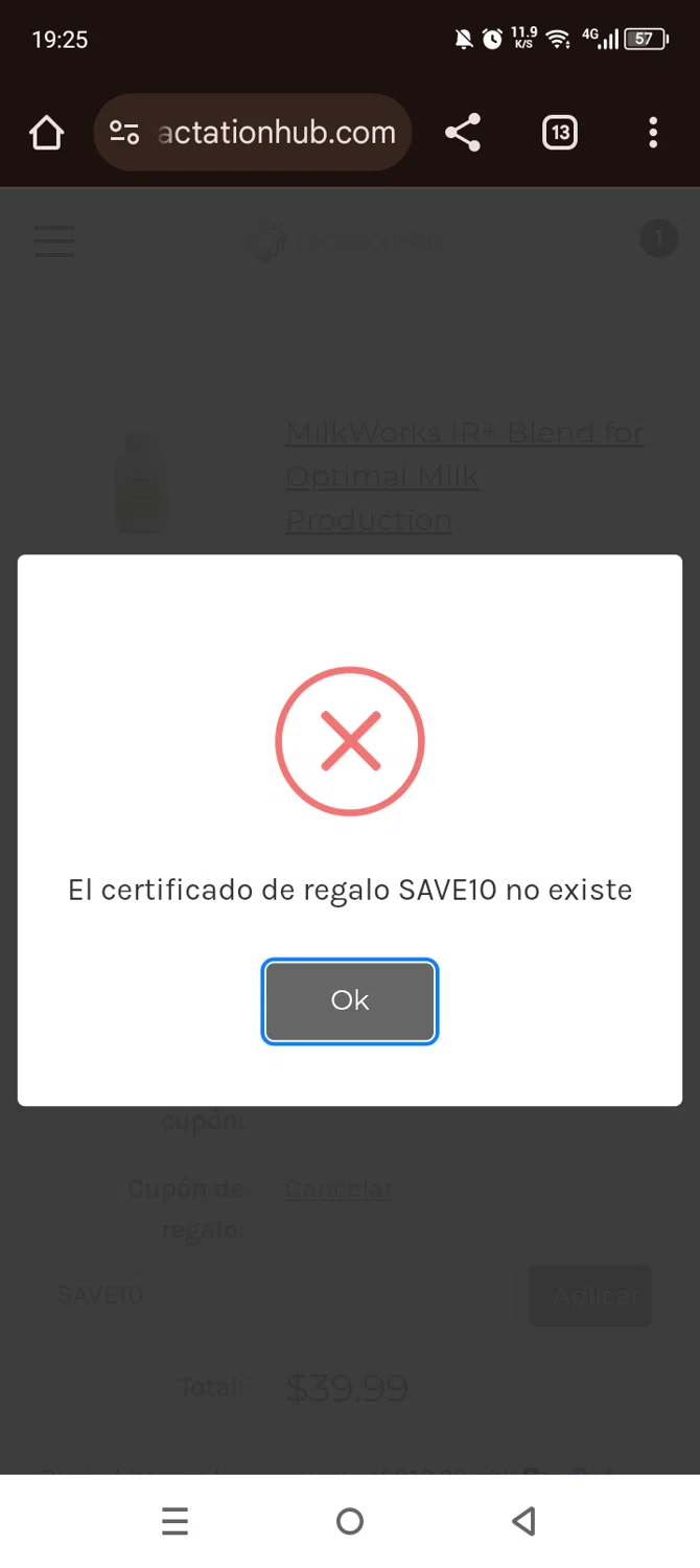 Lactation Hub promo code screenshot showing code SAVE10 applied at Lactation Hub checkout page. Uploaded by SimplyCodes community member Olivatle on Sep 30, 2025