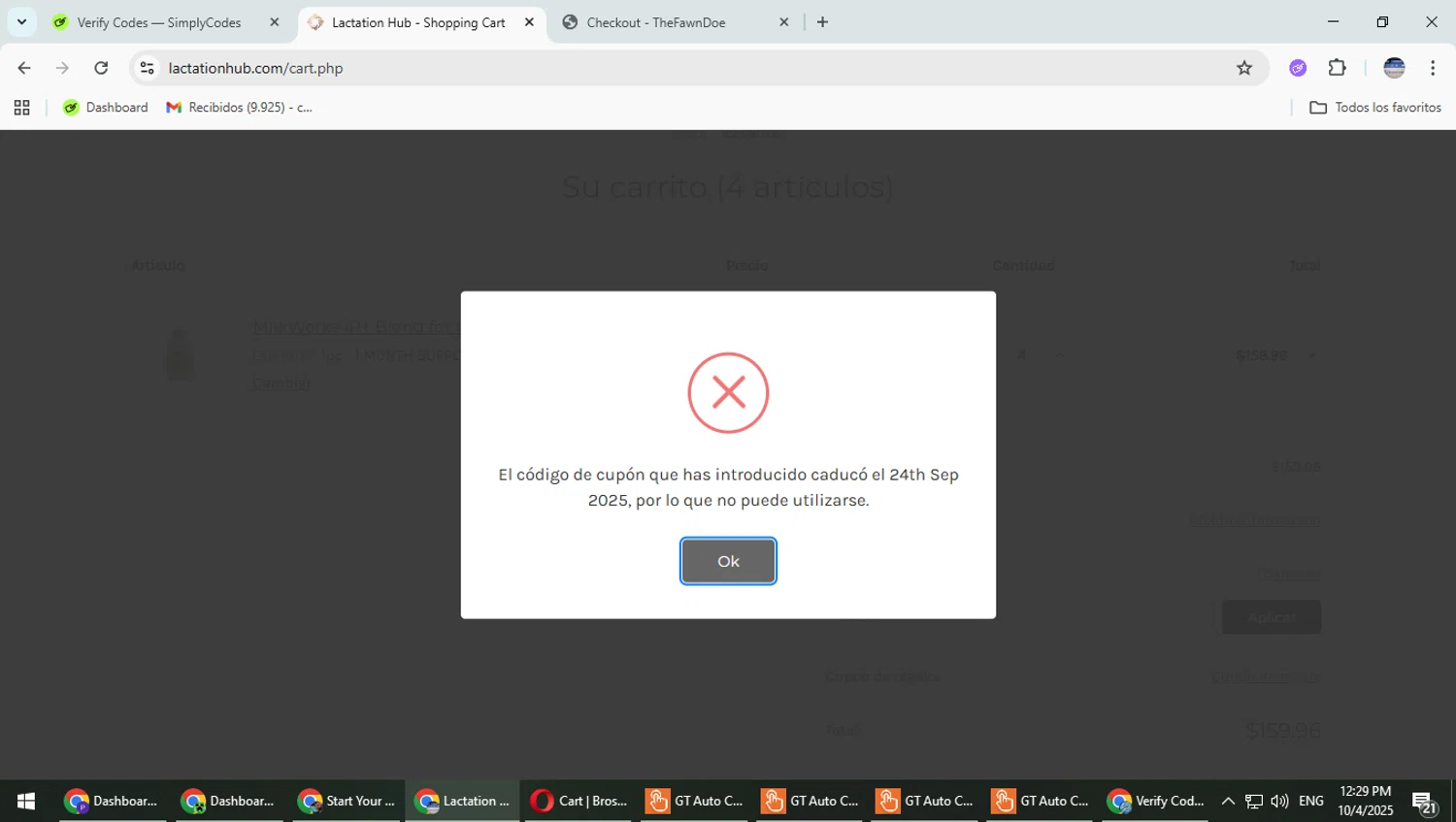 Lactation Hub promo code screenshot showing code mw30 applied at Lactation Hub checkout page. Uploaded by SimplyCodes community member TrevorPhilips on Oct 4, 2025