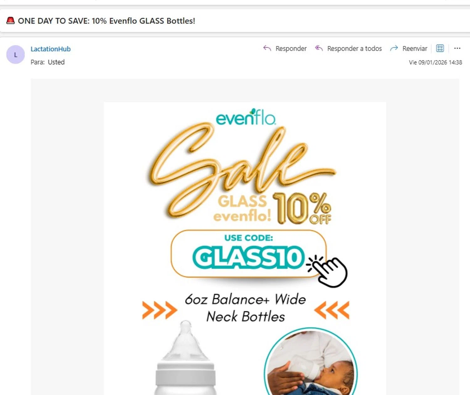 Lactation Hub promo code screenshot showing code glass10 applied at Lactation Hub checkout page. Uploaded by SimplyCodes community member angelfigueroa2008 on Jan 9, 2026