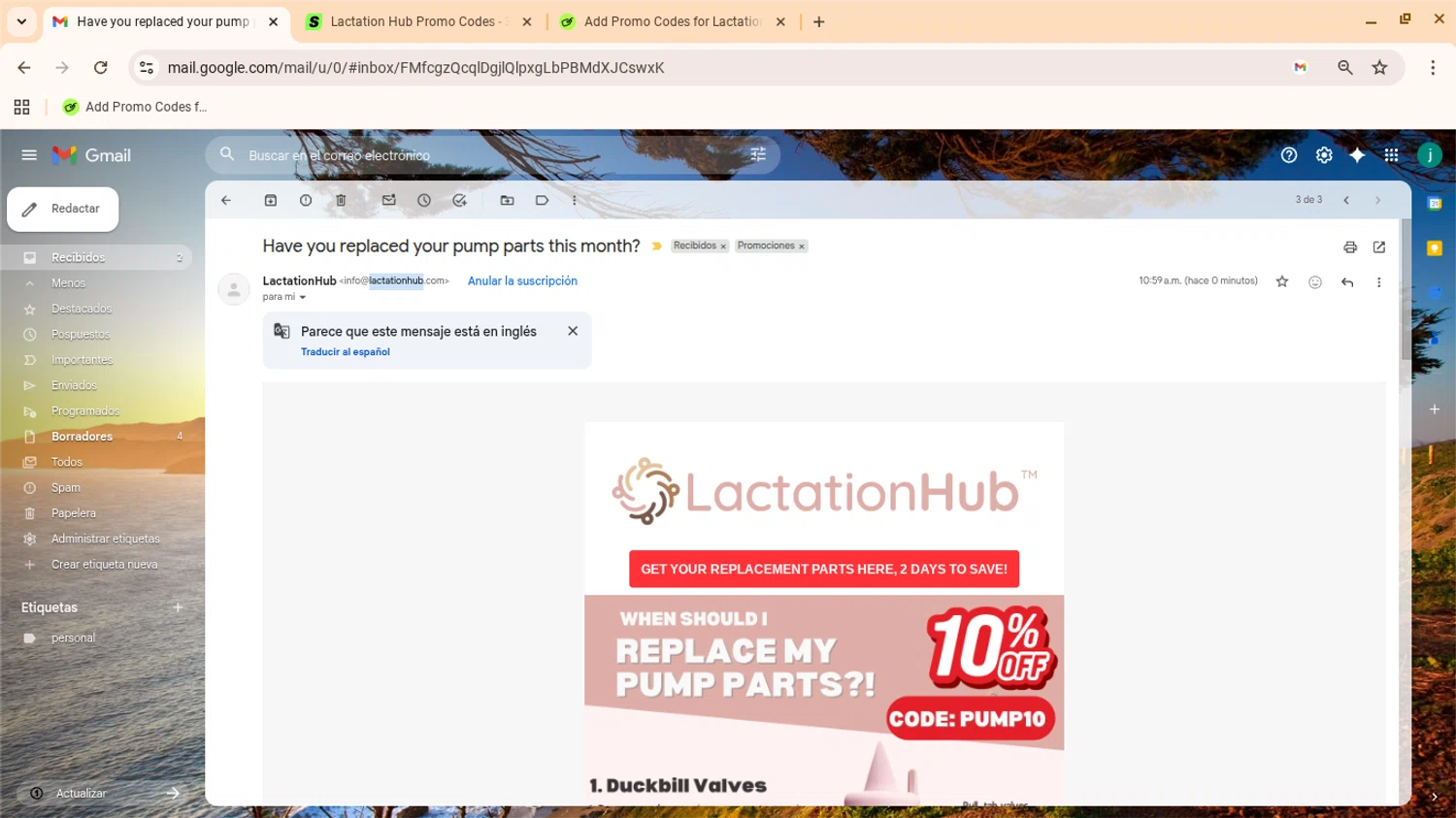 Lactation Hub promo code screenshot showing code pump10 applied at Lactation Hub checkout page. Uploaded by SimplyCodes community member yennifergonzalez on Nov 12, 2025