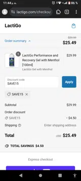 SAVE15 coupon verification screenshot