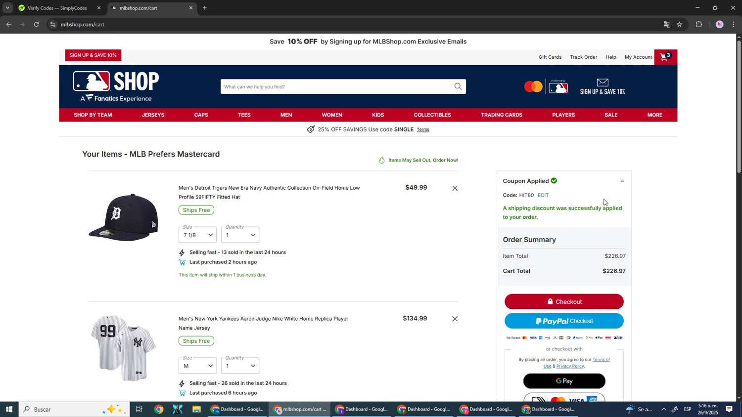 Los Angeles Dodgers promo code screenshot showing code HIT80 applied at Los Angeles Dodgers checkout page. Uploaded by SimplyCodes community member DealScout5970 on Sep 26, 2025