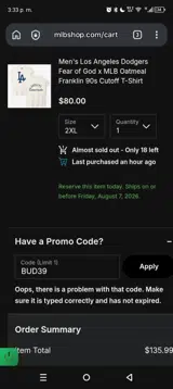 Los Angeles Dodgers coupon verification screenshot