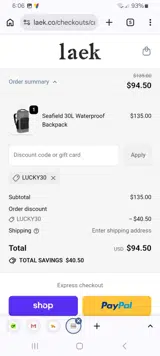 LUCKY30 coupon verification screenshot