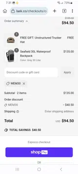 MEM30 coupon verification screenshot