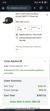 LAFC coupon verification screenshot