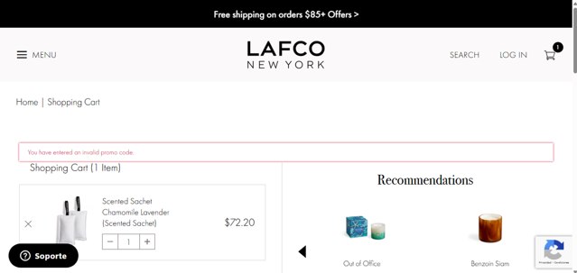 Lafco checkout page showing Lafco promo code box | Screenshot taken by SimplyCodes community member on May 3, 2025