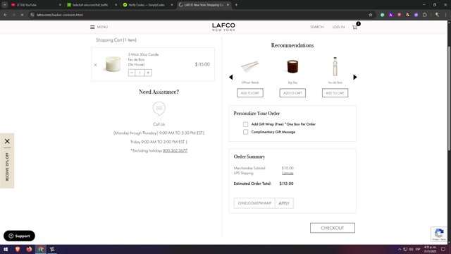 Lafco checkout page showing Lafco promo code box | Screenshot taken by SimplyCodes community member on May 31, 2025