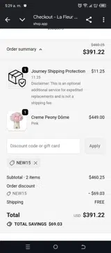 NEW15 coupon verification screenshot
