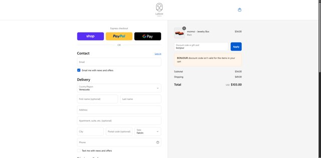Laflore Paris checkout page showing Laflore Paris discount code box | Screenshot taken by SimplyCodes community member on Sep 4, 2025