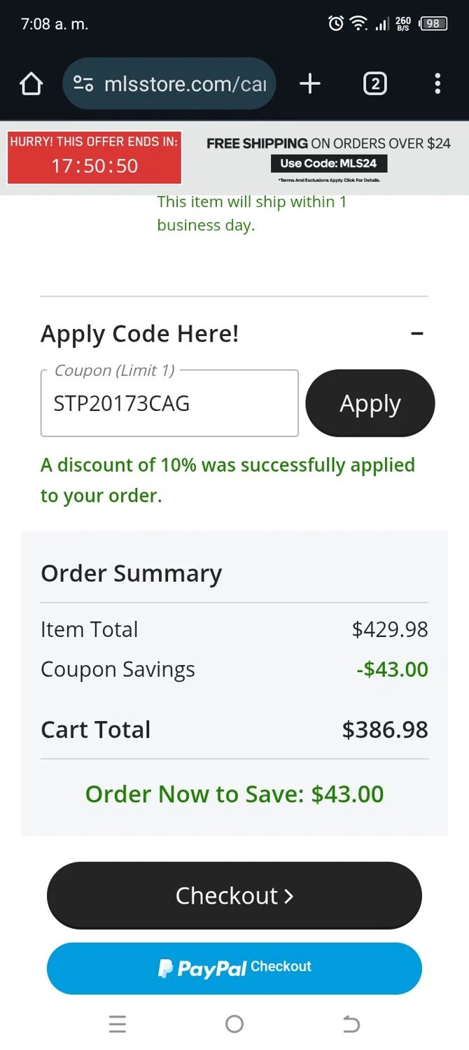 LA Galaxy promo code screenshot showing code STP20173CAG applied at LA Galaxy checkout page. Uploaded by SimplyCodes community member Sashayprincesa on Jan 31, 2025