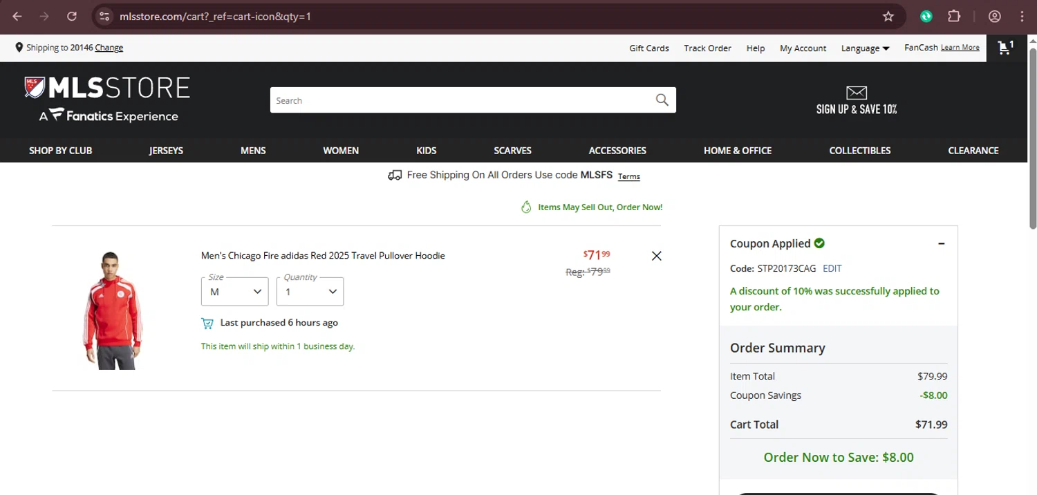 LA Galaxy promo code screenshot showing code STP20173CAG applied at LA Galaxy checkout page. Uploaded by SimplyCodes community member xaswqe on Mar 16, 2025