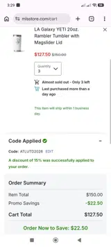 LA Galaxy coupon verification screenshot