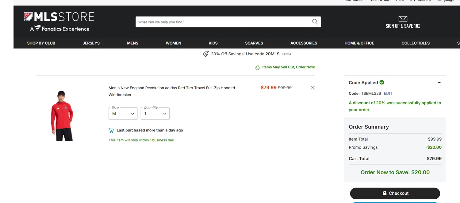 LA Galaxy checkout page showing LA Galaxy promo code box | Screenshot taken by SimplyCodes community member on Feb 3, 2026