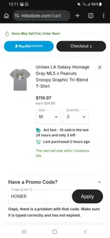 HOMER coupon verification screenshot