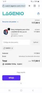 SUB10 coupon verification screenshot