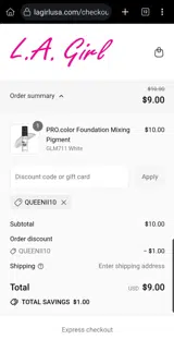 QUEENII10 coupon verification screenshot