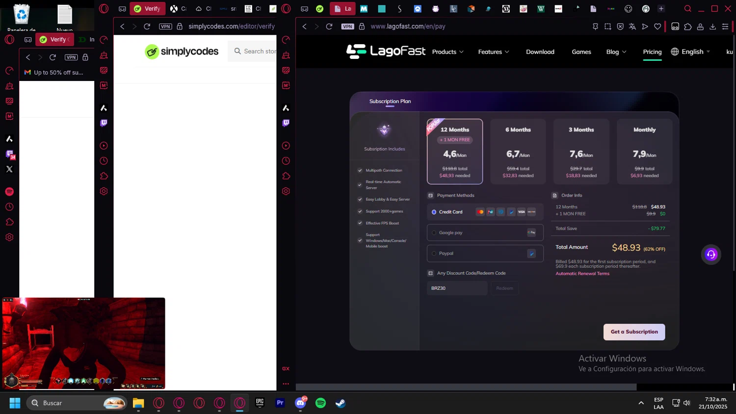 LagoFast discount code screenshot showing code BRZ30 applied at LagoFast checkout page. Uploaded by SimplyCodes community member Handivlak on Oct 21, 2025