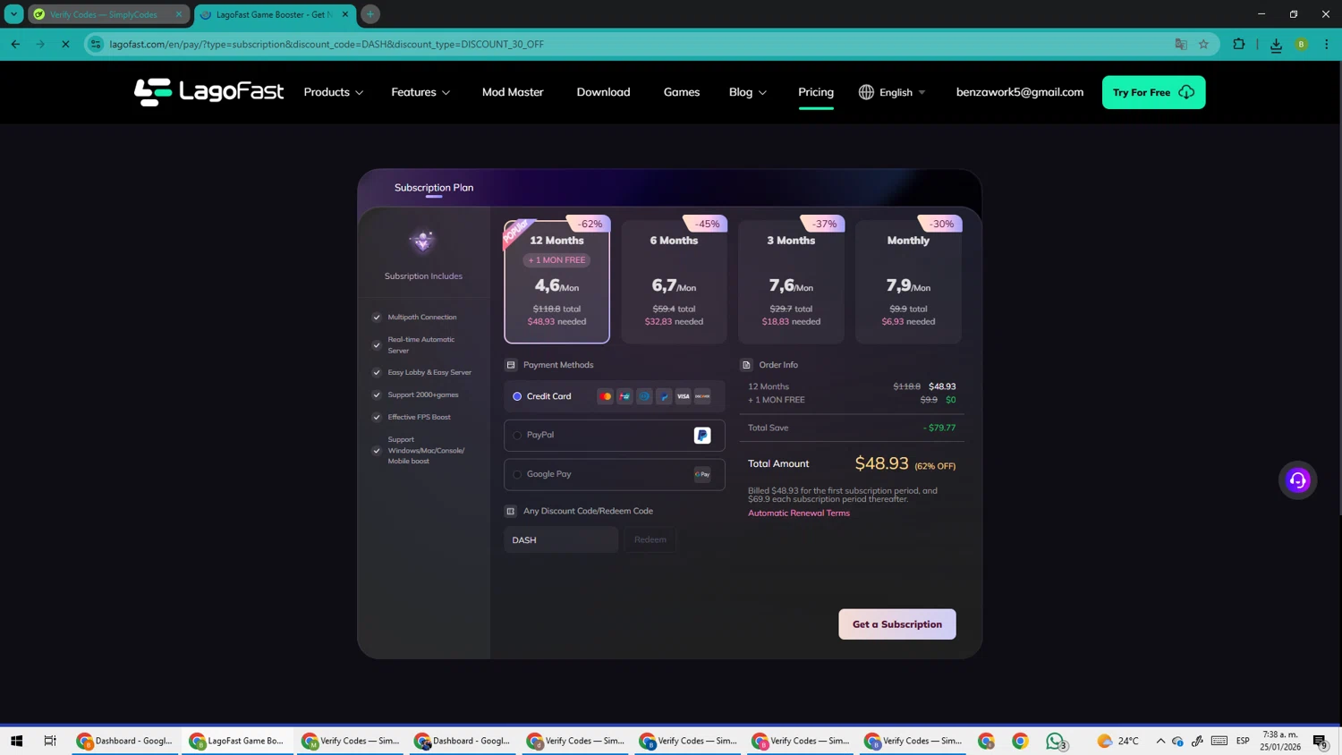 LagoFast checkout page showing LagoFast discount code box | Screenshot taken by SimplyCodes community member on Jan 25, 2026
