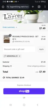 Memorial25 coupon verification screenshot