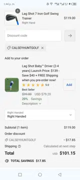 CALSEYHUNTGOLF coupon verification screenshot