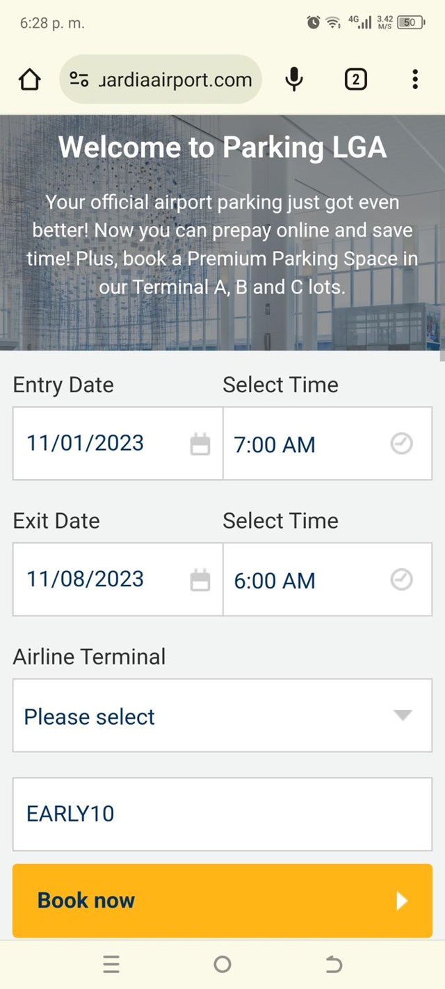 LaGuardia Airport Parking checkout page showing LaGuardia Airport Parking promo code box | Screenshot taken by SimplyCodes community member on Oct 31, 2023