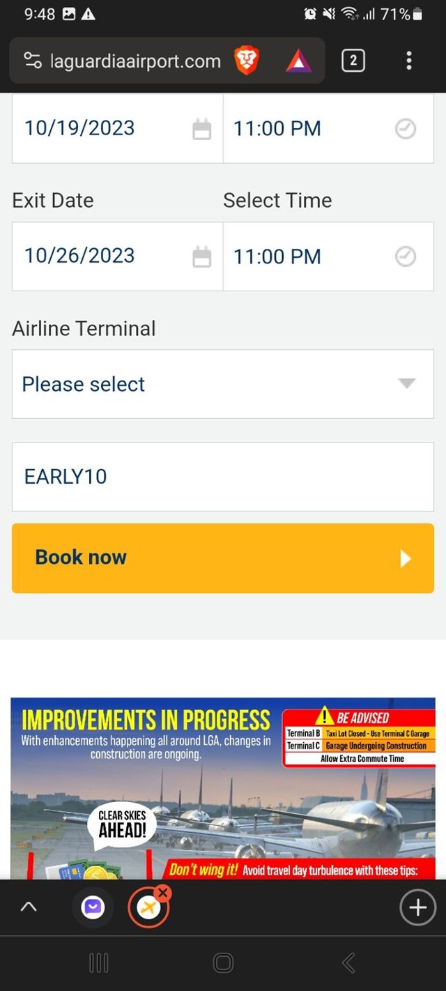 LaGuardia Airport Parking checkout page showing LaGuardia Airport Parking promo code box | Screenshot taken by SimplyCodes community member on Oct 19, 2023