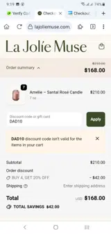 DAD10 coupon verification screenshot