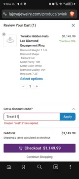 Treat15 coupon verification screenshot