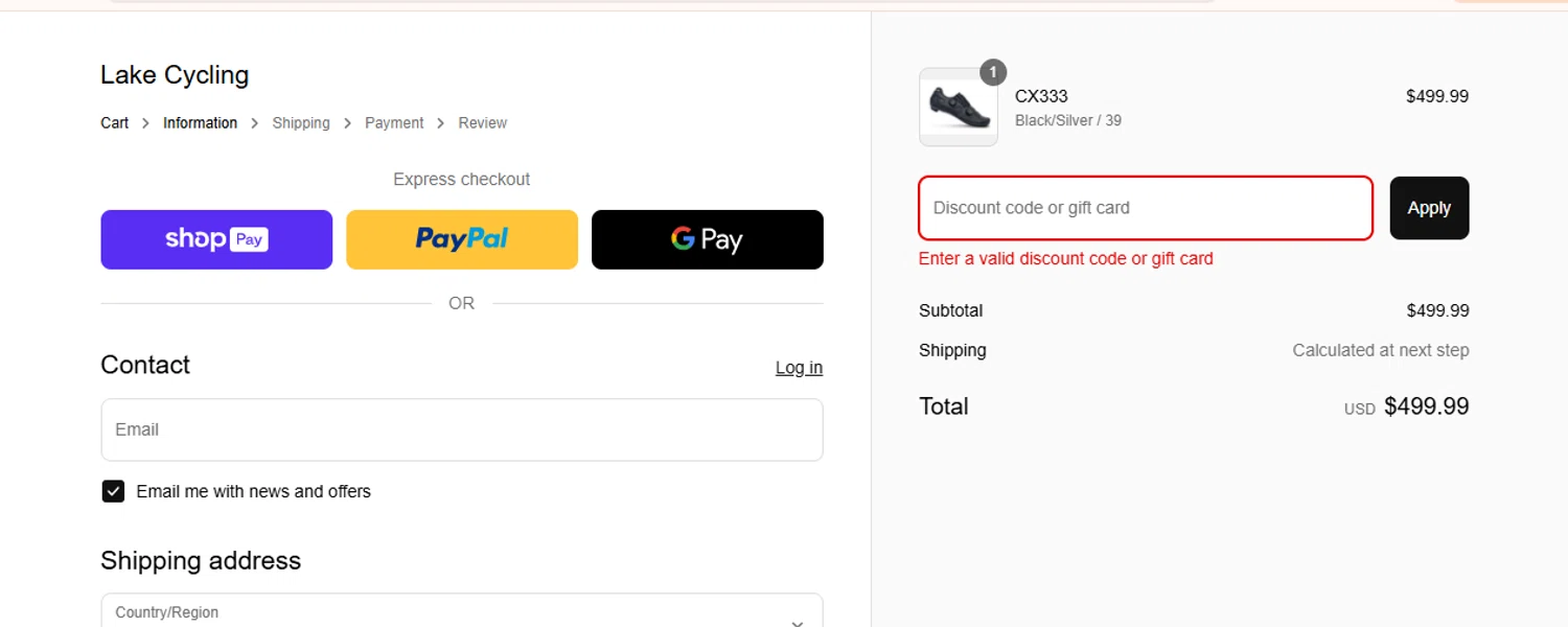 Lake Cycling discount code screenshot showing code CONNER10 applied at Lake Cycling checkout page. Uploaded by SimplyCodes community member SnoopDogg on Mar 21, 2025