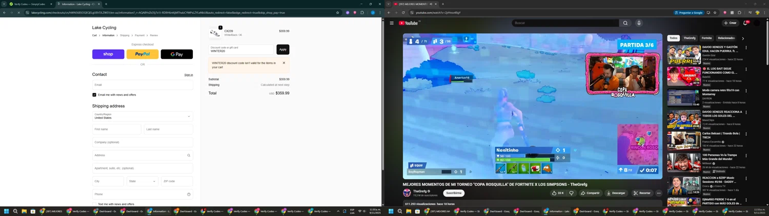 Lake Cycling discount code screenshot showing code WINTER20 applied at Lake Cycling checkout page. Uploaded by SimplyCodes community member BargainGuardian280 on Nov 9, 2025
