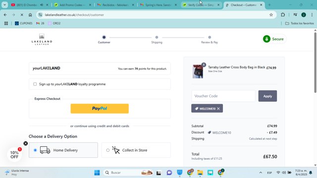 Lakeland Leather checkout page showing Lakeland Leather discount code box | Screenshot taken by SimplyCodes community member on Apr 8, 2025