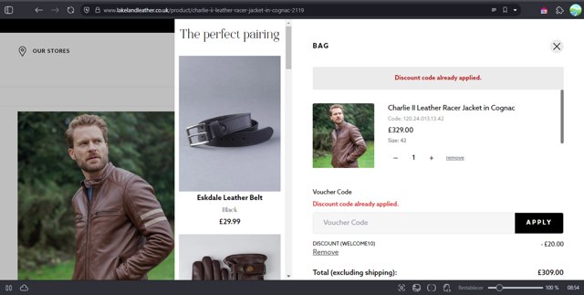 Lakeland Leather checkout page showing Lakeland Leather discount code box | Screenshot taken by SimplyCodes community member on Mar 2, 2025