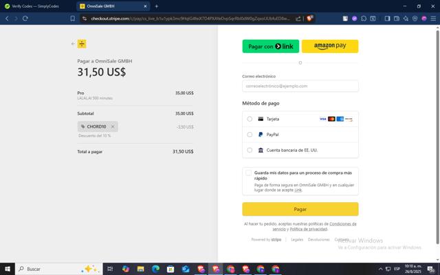 LALAL.AI checkout page showing LALAL.AI promo code box | Screenshot taken by SimplyCodes community member on Aug 26, 2025