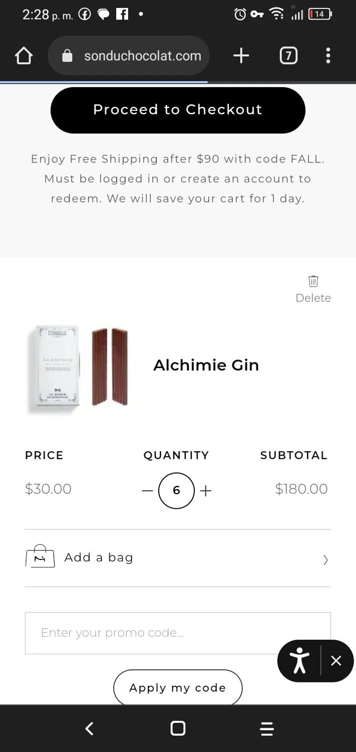 La Maison du Chocolat checkout page showing La Maison du Chocolat promo code box | Screenshot taken by SimplyCodes community member on Oct 7, 2025